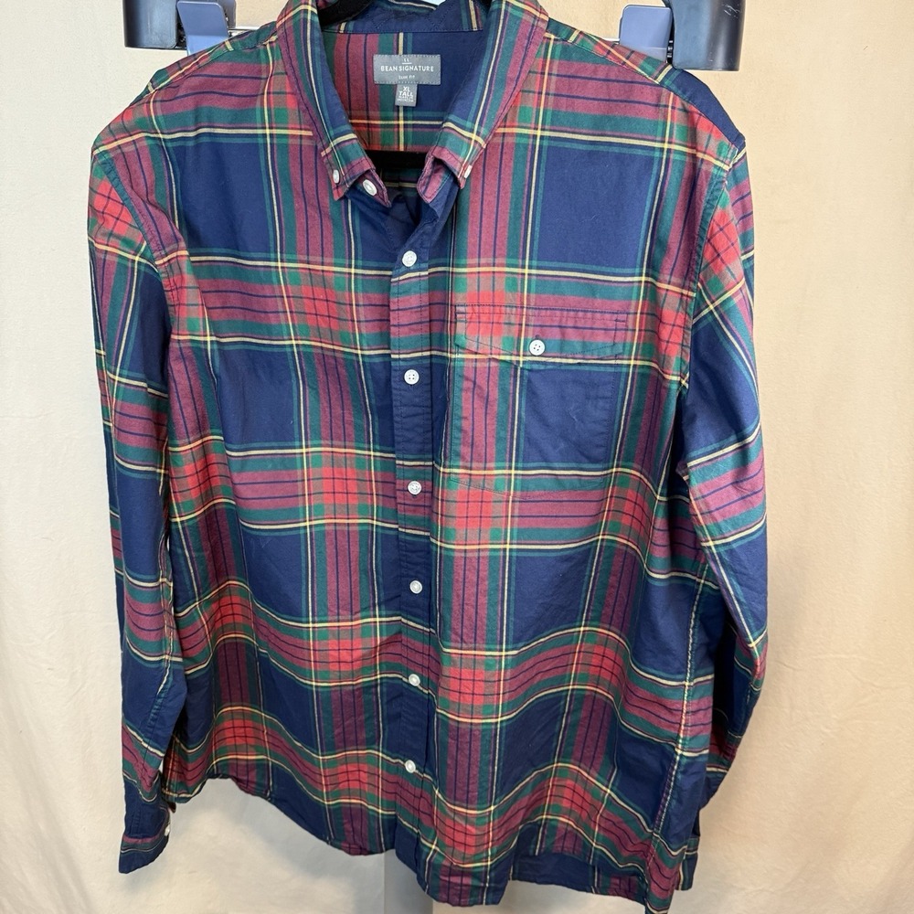 LL Bean Signature Men's Button Down, XL Tall, Plaid , Pima‎ Cotton